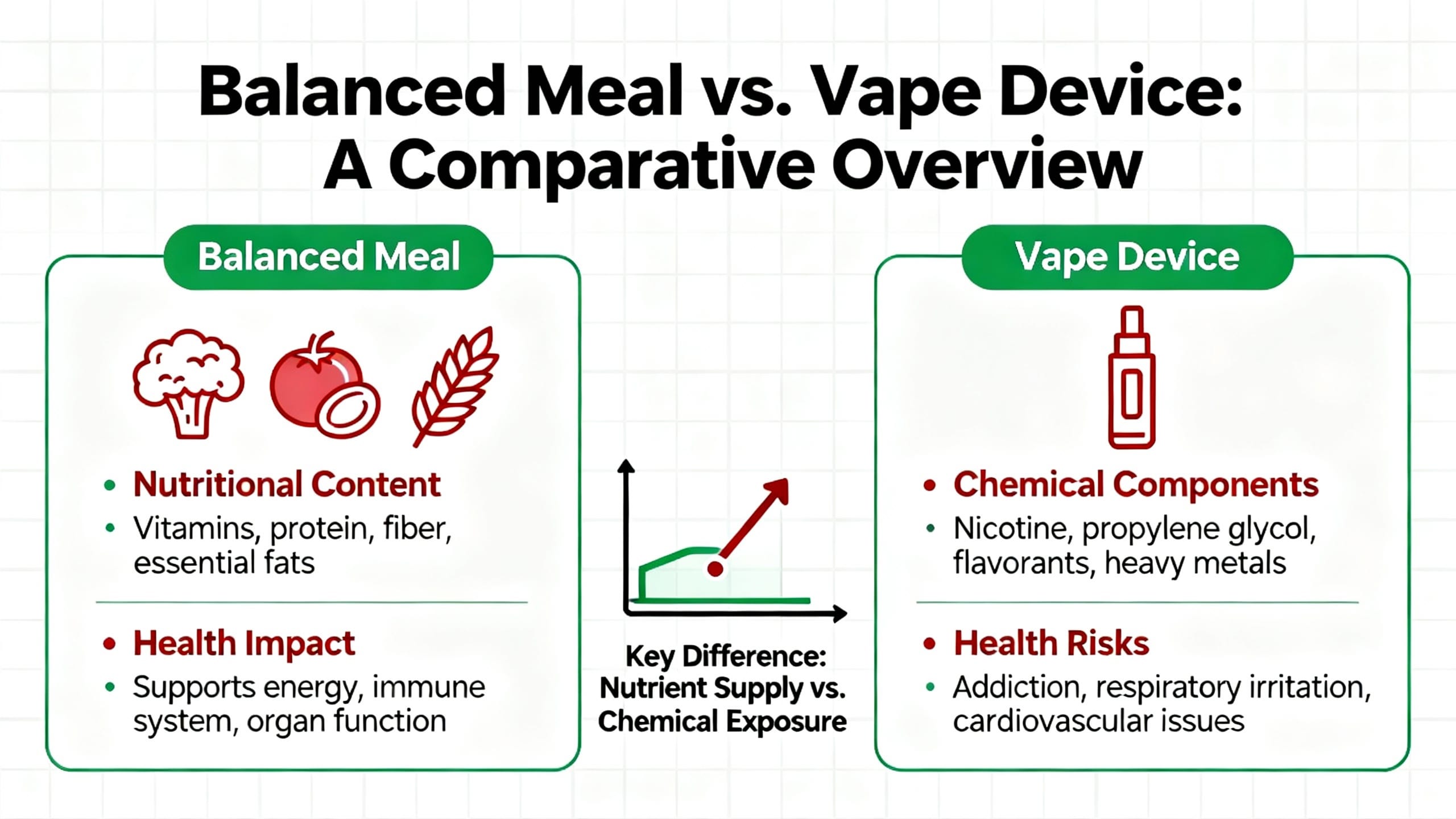 infographic comparing a balanced meal with a vape device